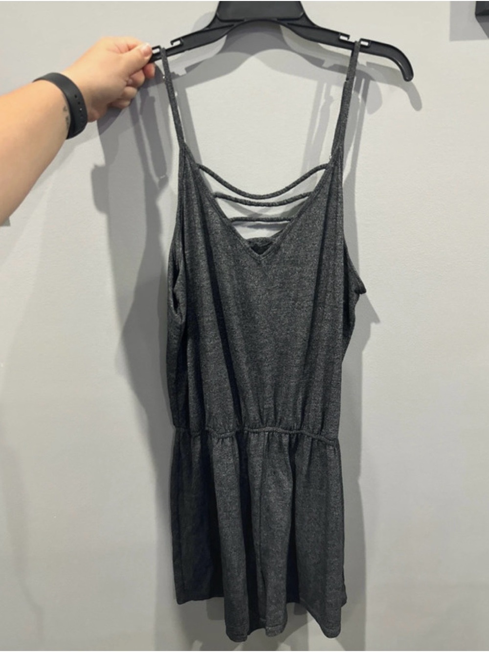 Sleeveless Charcoal Gray Strappy V-Neck Romper